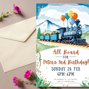 Editable Train Birthday Invitation Template, Toy Train Invitation for any age, Train Birthday Invitation, instant download canva template