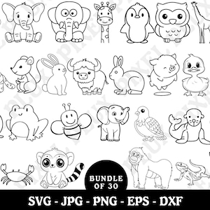 Safari animals outline SVG Cute african jungle animal cut file Cricut Silhouette Lion Tiger Hippo Giraffe Zebra Monkey Zoo Savanna Kids Baby