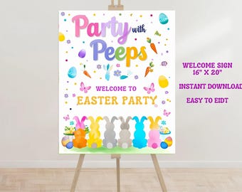 Editable Easter Egg Welcome Sign Template: Party with Peeps (Digital Download)