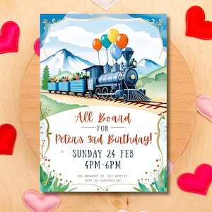 Editable Train Birthday Invitation Template, Toy Train Invitation for any age, Train Birthday Invitation, instant download canva template