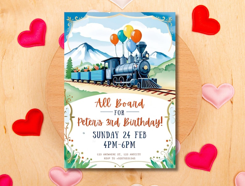 Editable Train Birthday Invitation Template, Toy Train Invitation for any age, Train Birthday Invitation, instant download canva template