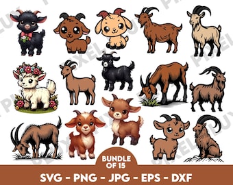 Goat Clipart SVG Bundle, Farm Animal Graphics (Digital Files)