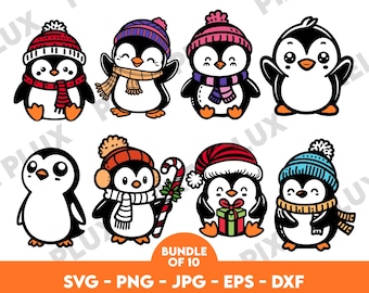 Winter Penguin Clipart SVG Bundle (Digital Download, 10 Files)