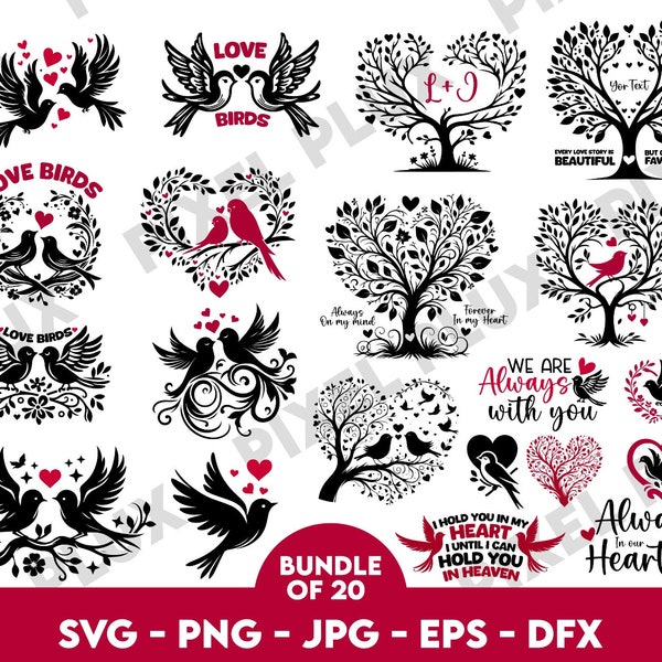 Love Birds svg, Cute Birds Clipart, Cute Birds vector, Love Bird Silhouette, Birds in tree svg, Birds on branch svg, Love Birds Cricut Files