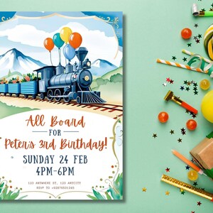 Editable Train Birthday Invitation Template, Toy Train Invitation for any age, Train Birthday Invitation, instant download canva template