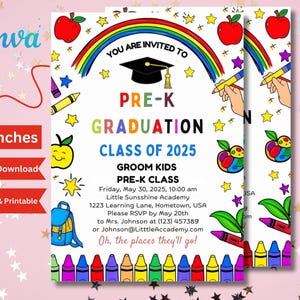Faire-part pour l'obtention du diplôme d'âge préscolaire, faire-part de fin d'études préscolaire, invitation modifiable pour les diplômés de la maternelle, classe de 2025 Eviter la cérémonie de remise des diplômes