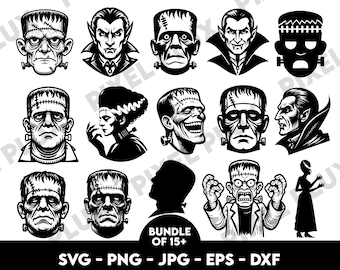 Frankenstein & Monster SVG Clipart Bundle: Gruselige Horror Designs (Digitaler Download)