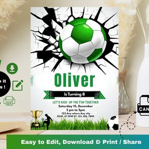 Editable Soccer Birthday Invitation Template, Boys Soccer Party Invitation, Printable Football Birthday Invite, Kids Soccer Invitation.