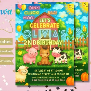 Editable Barn Animals Birthday Party Invitation, Farm Birthday Invitation, Farm Animals Invitation, Barnyard Animals Invitation, Canva.
