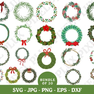 Christmas Wreath Svg, 20 Wreath Svg, Christmas Svg Bundle, Christmas Ornaments Clipart, Holly Berry Svg, Holiday Wreaths Svg Bundle