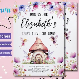 Fairy First Birthday Invitation Girl, Boho Fairy 1st Birthday Invite, Garden, Enchanted Garden Fairy Invitation, Fairy Invite