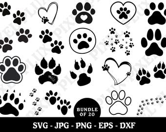 Pacchetto SVG con impronte di zampe: disegni di zampe di cane e gatto (file digitali)