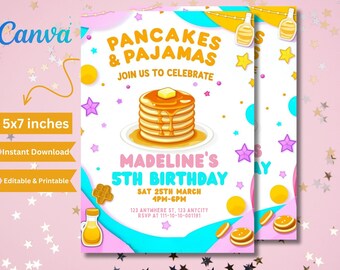 Pancakes and Pajamas Birthday Invitation: Sleepover Party Invite (Canva)