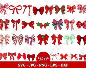 Christmas Bows PNG: Coquette Holiday Clipart (Digital Files)