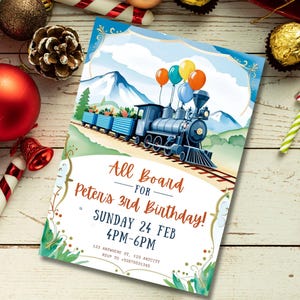 Editable Train Birthday Invitation Template, Toy Train Invitation for any age, Train Birthday Invitation, instant download canva template