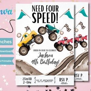 Editierbare Jungen-Geburtstagseinladung, Monster Truck-Geburtstags-Einladung, Canva Edit, Jungen-Trucks-Geburtstag, bearbeitbare Vorlage, Sofort-Download