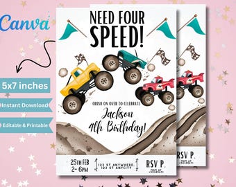 Monster Truck Birthday Invitation: Canva Editable Template (Instant Download)