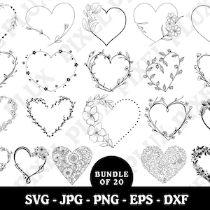 BLUMEN HERZ Svg BUNDLE Blumenrahmen Png Botanisches Herz Rahmen SVG Cricut Cut Dateien Silhouette Hochzeitsdekor Din Ai Pdf
