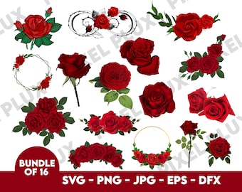 Rote Rose SVG-Bundle: Blumen Clipart, Cricut Schnitt Dateien (Digitaler Download)