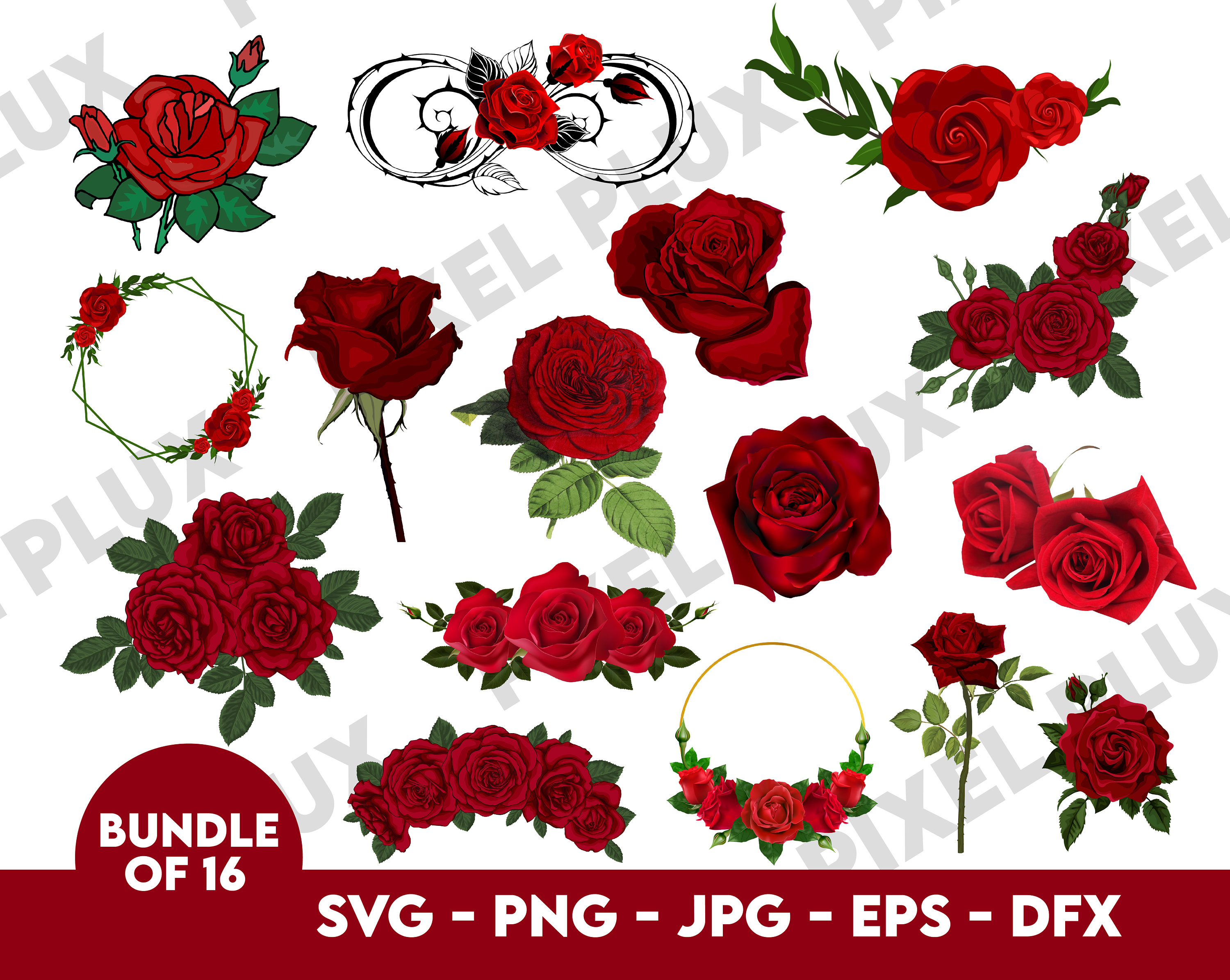 ROSE SVG Bundle/ Rose Clipart Bundle/ Rose Svg cut files for Cricut/ Flowers Svg/Red Rose Svg/ Rose Png/ Rose Bouquet Svg/ Rose Monogram Svg
