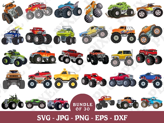 Monster Truck Clipart: Layered SVG, PNG, DXF Files
