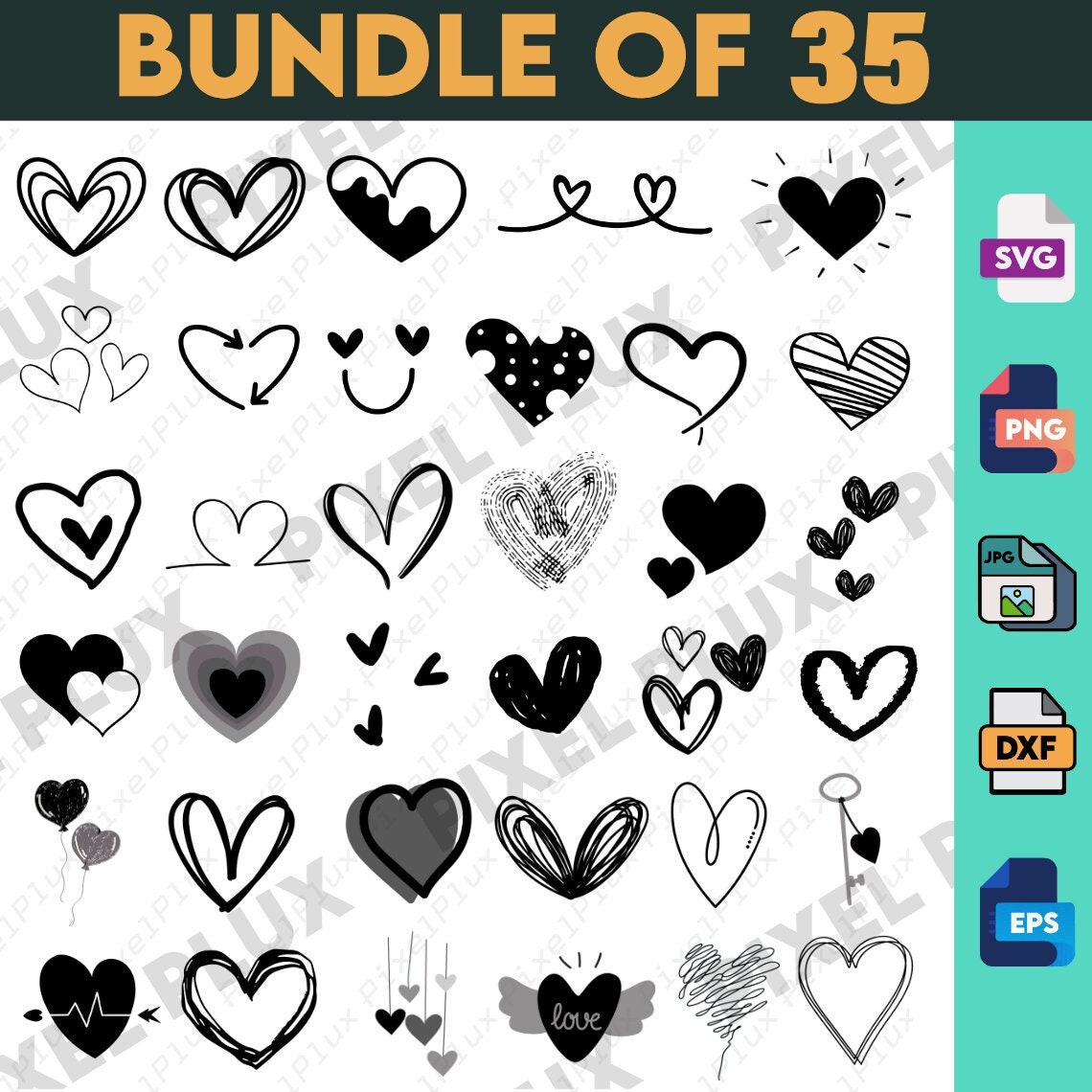Heart Svg Bundle, Hand Drawn Heart Svg, Doodle Heart Svg, Heart Svg ...