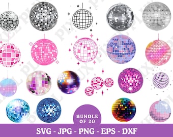 Pacchetto SVG Disco Ball: Clipart retrò e groovy (file digitali)