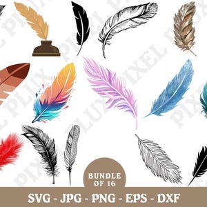 羽の SVG バンドル、羽の鳥の SVG、DXF、PNG、JPG、羽のシルエット、ボヘミアンの羽の SVG、部族の羽の SVG、即時ダウンロード