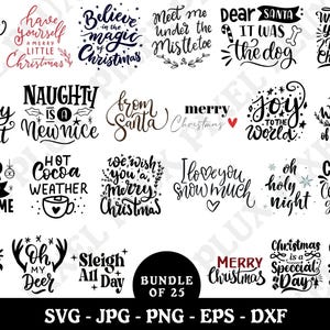 Merry Christmas Text Svg Bundle, Merry Christmas Svg, Christmas Svg Files For Cricut, Christmas Svg Cut Files, Svg, Dxf, Png, Eps.