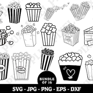 Popcorn Svg Bundle, Pop Corn Png, Popcorn Box Svg, Cinema Svg, Popcorn, Popcorn Printable, Popcorn Clipart, Cut Files For Cricut, Silhouette