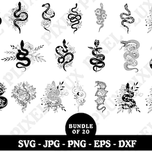 Pacote Floral Snake Svg, Cobra Celestial svg, Cobra com flores svg, Cobra mística svg, Design de cobra Svg, Arquivos cortados para Cricut, Silhueta