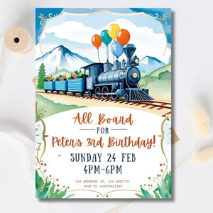 Editable Train Birthday Invitation Template, Toy Train Invitation for any age, Train Birthday Invitation, instant download canva template