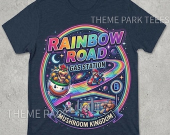Camiseta Mario Kart Rainbow Road Super Nintendo World Trip / Atuendo retro para vacaciones familiares en Universal Orlando / Gasolinera del Reino Champiñón
