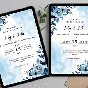 Blue Wedding Invite, Dusty Blue Wedding, Invitation Suite, Wedding Suite