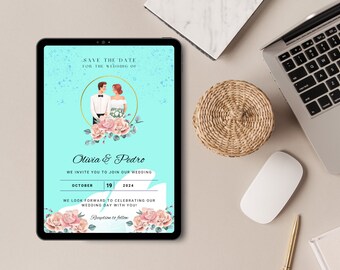 Light Blue Wedding Invite, Dusty Blue, Blue Wedding Invite, Watercolor Invite, Glitter Invitation, Simple Invitation, Light Blue