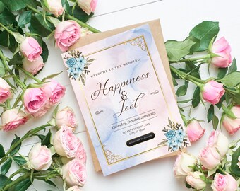 Blue Watercolor Wedding Invitation Suite, Editable Template (Digital Download)
