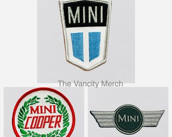 Mini-écusson brodé à coudre Mini Cooper bleu et noir Mini-écusson laurier Mini Cooper, cadeau pour amateur de voitures classiques