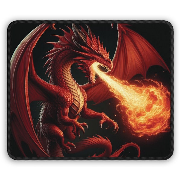 DnD Red Dragon Gaming Mouse Pad: Dungeons and Dragons style image that roll-playing, MMORPG, and video gamers will love.