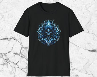 Blue Flaming Skull Tee: Embrace the Darkness - Men's Edgy Graphic T-Shirt