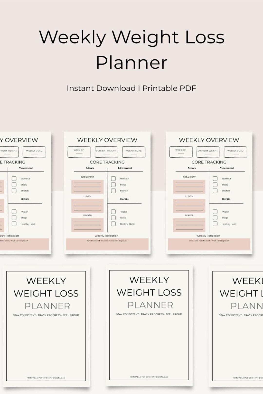 Weekly Weight Loss Planner | Printable Meal & Habit Tracker (PDF ...
