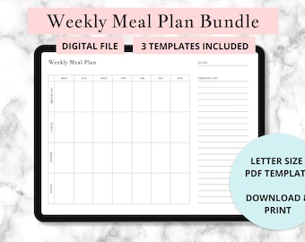 Weekly Meal Planner and Grocery List Printable Template | Food Prep | Weekly Meal Plan | Dinner Planner