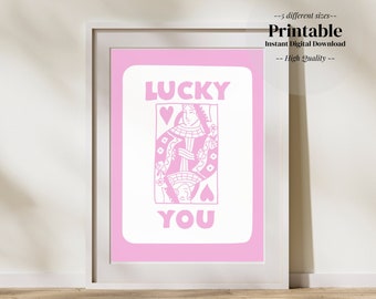 lucky you | digital wall print | trendy cute dorm poster bar cart queen pink | room decor | pink white