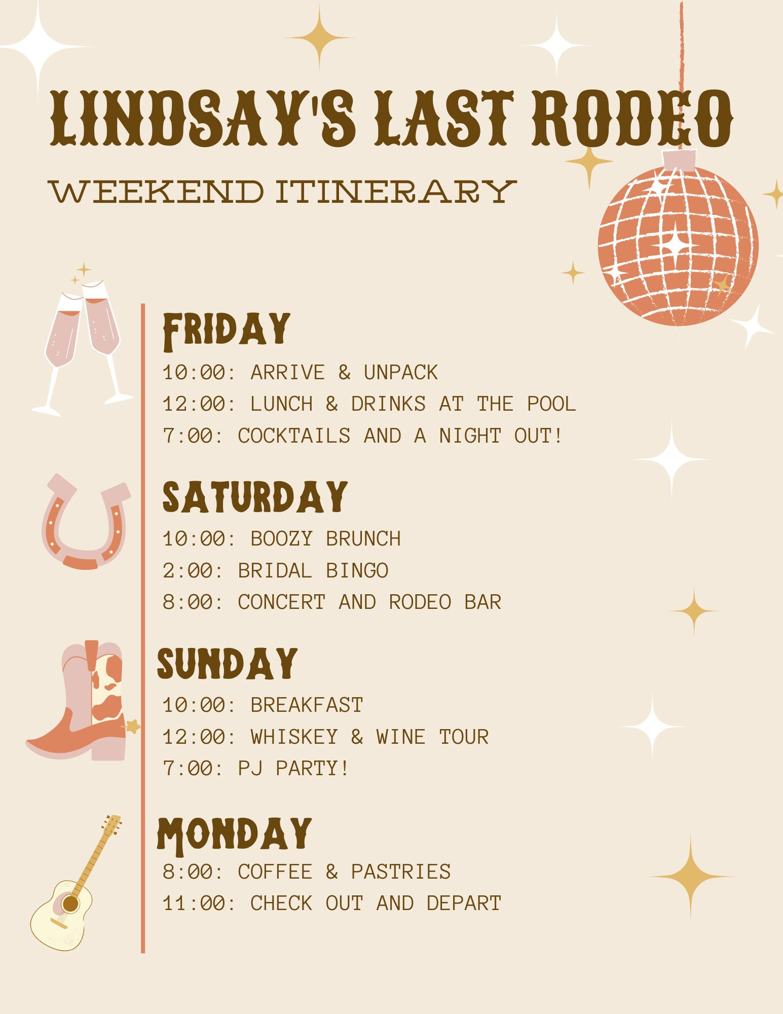 Lst Rodeo Last Rodeo Bachelorette Weekend Itinerary | Canva Customizable Template ...