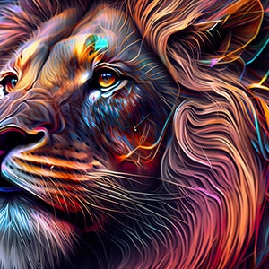 Colorful Vibrant Psychedelic Lion, Set of 4 Images, Aspect Ratio 16:9, PNG JPG Digital File, Background Wallpaper, Wall Art Instant Download