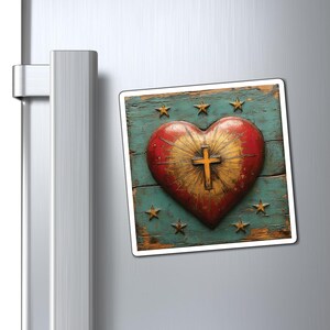 Rustiek heilig hart ontwerp christelijke koelkastmagneet, katholieke magneet, geloofscadeaumagneet, Jezus-magneet, kruismagneet, christelijk huiscadeau