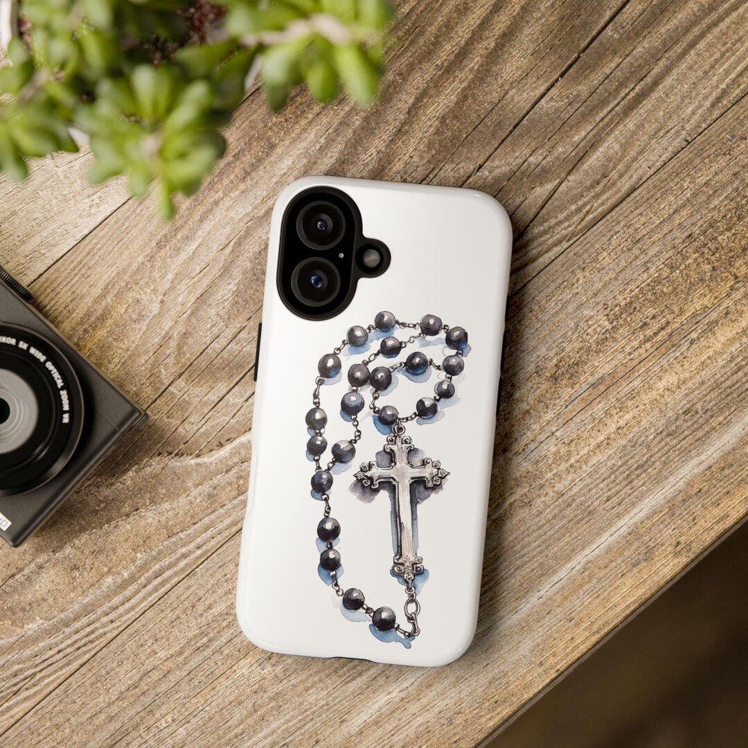 Crucifix With Rosary Catholic Phone Case, Christian Cross Phone Cover