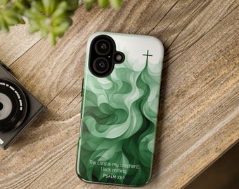 Phone Case, Tough Phone Case Engraved with Psalm 23:1 & Calvary Cross Art, Protective Phone Cover, Unique Phone Accessory, Christian Gift,