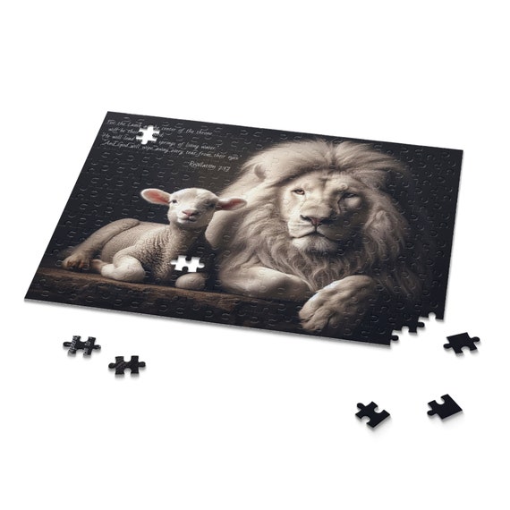 Lion & Lamb Art Revelation 7:17 Christian Jigsaw Puzzle, Bible