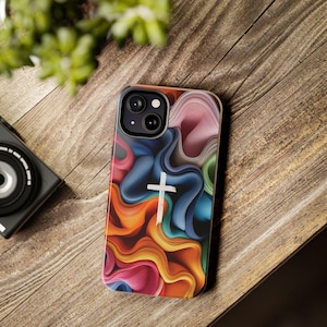Vibrant Swirling Abstract Christian Cross iPhone Case, Jesus iPhone Cover, Catholic iPhone Case, Faith iPhone 16 15 14 13 12 11 X PRO Gift