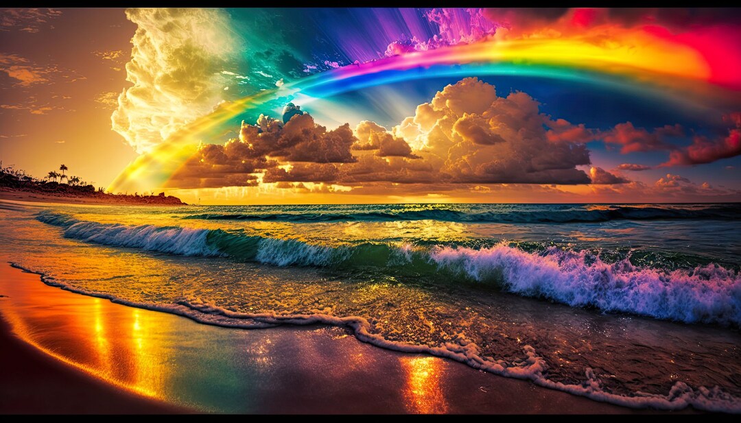 Tropical Island Beach Rainbow Colorful, Landscape Photography, Aspect